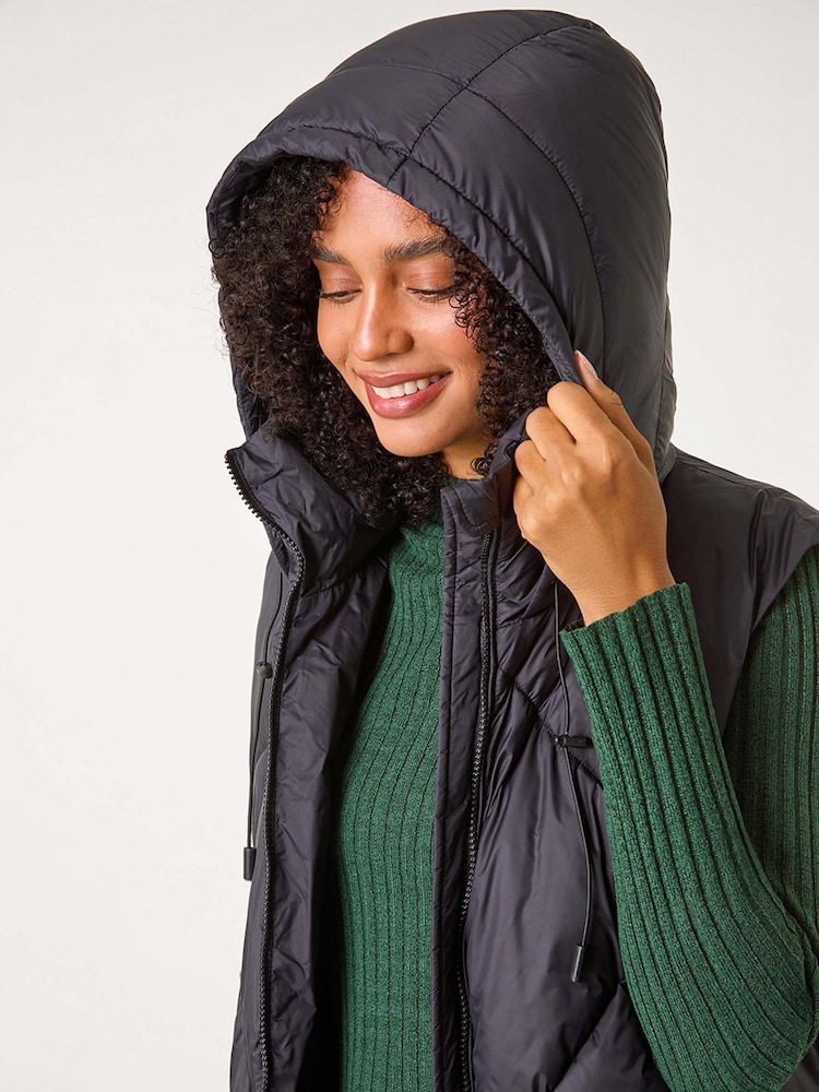 Roman Black Padded Longline Hooded Gilet - Image 5 of 5