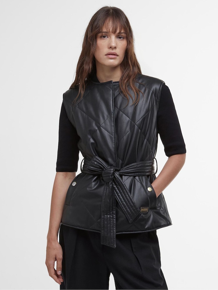 Barbour® International Rosa Faux Leather Quilted Black Gilet - Image 1 of 5