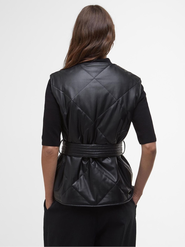 Barbour® International Rosa Faux Leather Quilted Black Gilet - Image 2 of 5