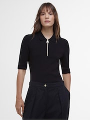 Barbour® International Emerson Knitted Black Polo Shirt - Image 1 of 6