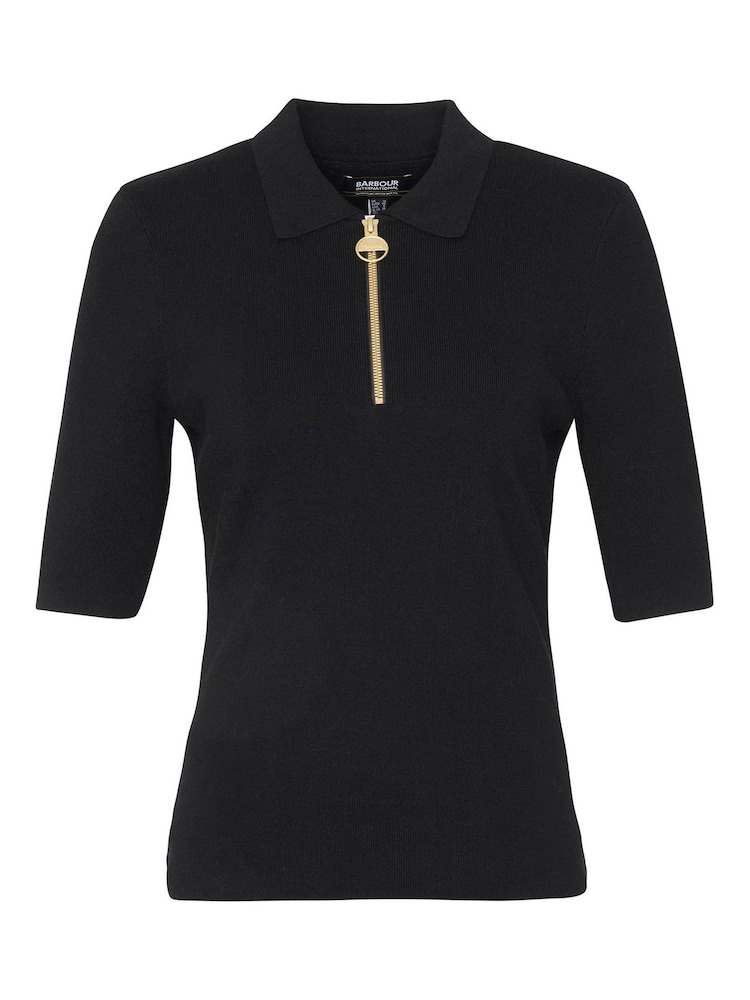 Barbour® International Emerson Knitted Black Polo Shirt - Image 6 of 6