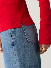 Red Off Shoulder Long Sleeve Drape Jersey Top - Image 4 of 4