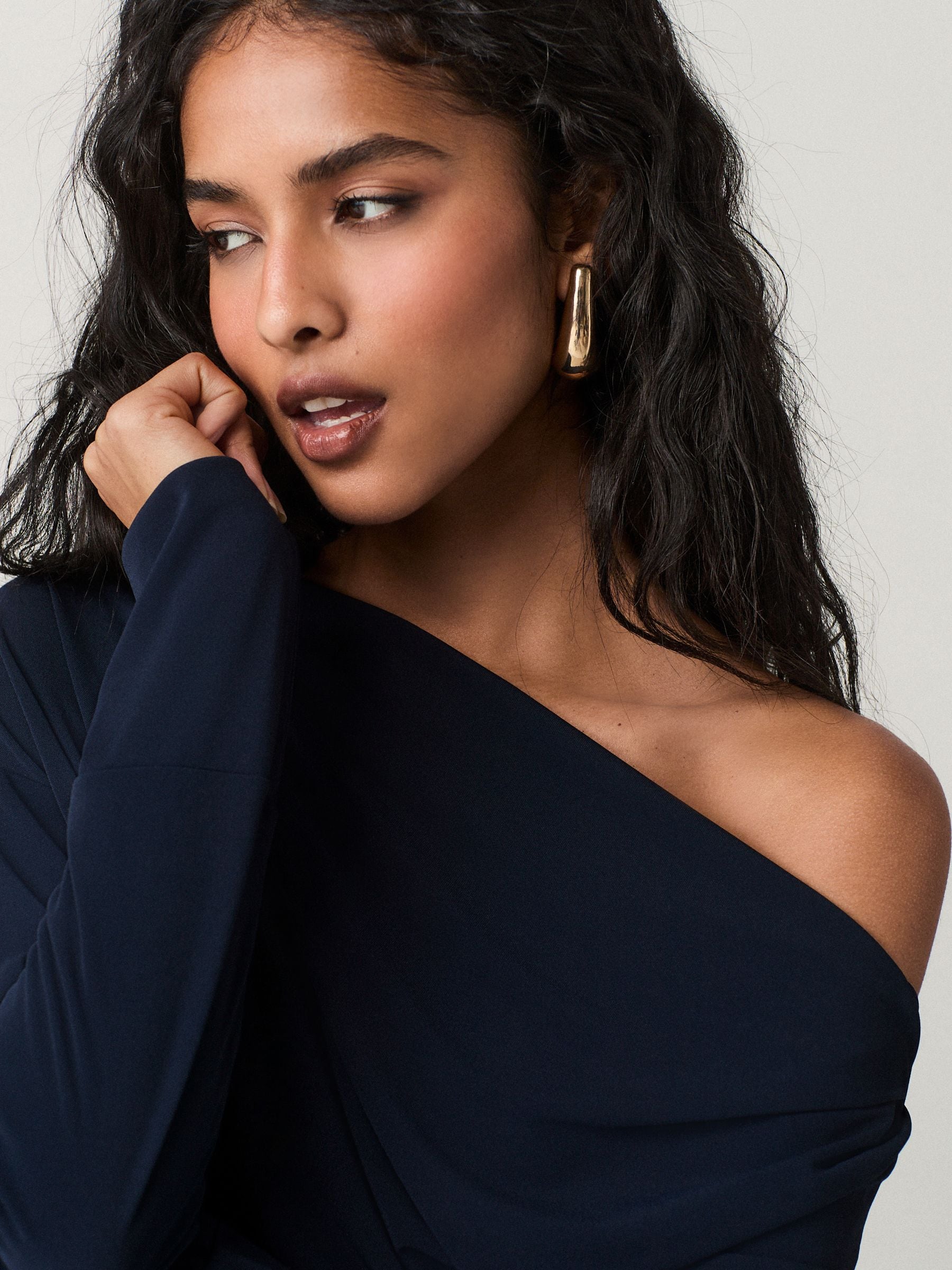 Buy Navy Blue Off Shoulder Long Sleeve Drape Jersey Top from Next