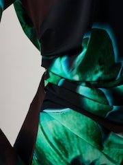 Black/Green Floral Print Long Sleeve Ruched Detail Blouse - Image 2 of 5