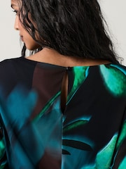 Black/Green Floral Print Long Sleeve Ruched Detail Blouse - Image 4 of 5