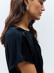 Navy Satin Ruched Short Sleeve Top - Image 4 of 6