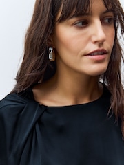 Navy Satin Ruched Short Sleeve Top - Image 6 of 6