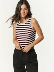White/Burgundy Knitted Stripe Racer Tank - Image 1 of 6