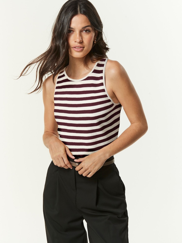 White/Burgundy Knitted Stripe Racer Tank - Image 1 of 6