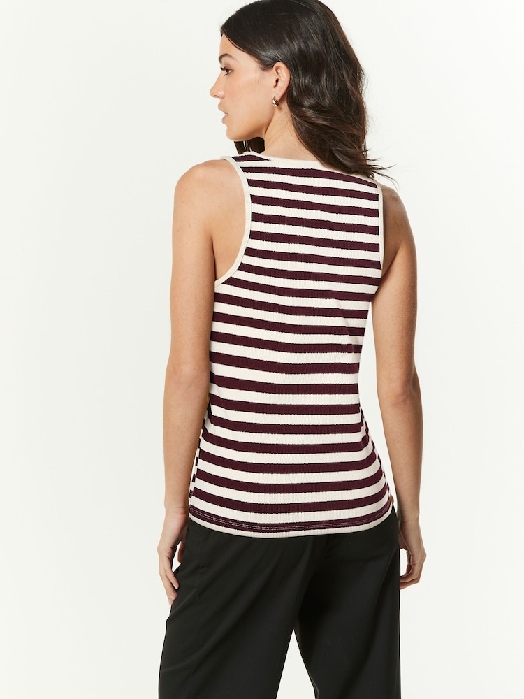 White/Burgundy Knitted Stripe Racer Tank - Image 2 of 6