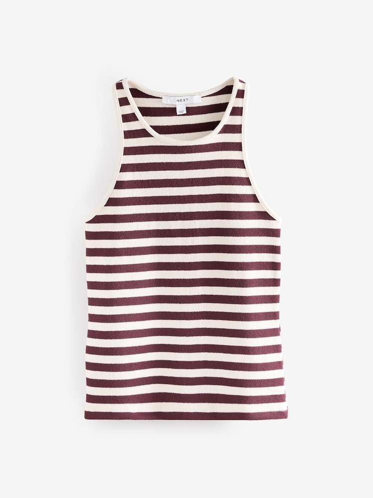 White/Burgundy Knitted Stripe Racer Tank - Image 4 of 6