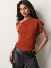 Rust Red Asymetric Drape Hardware Top - Image 1 of 4