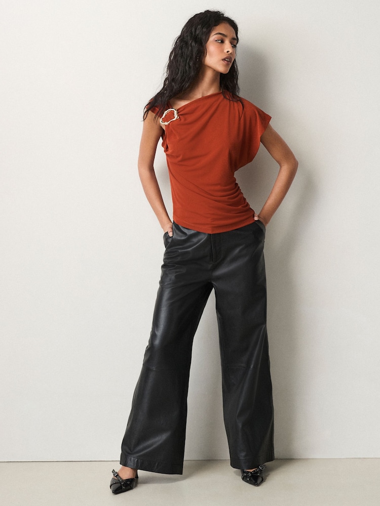 Rust Red Asymetric Drape Hardware Top - Image 2 of 4