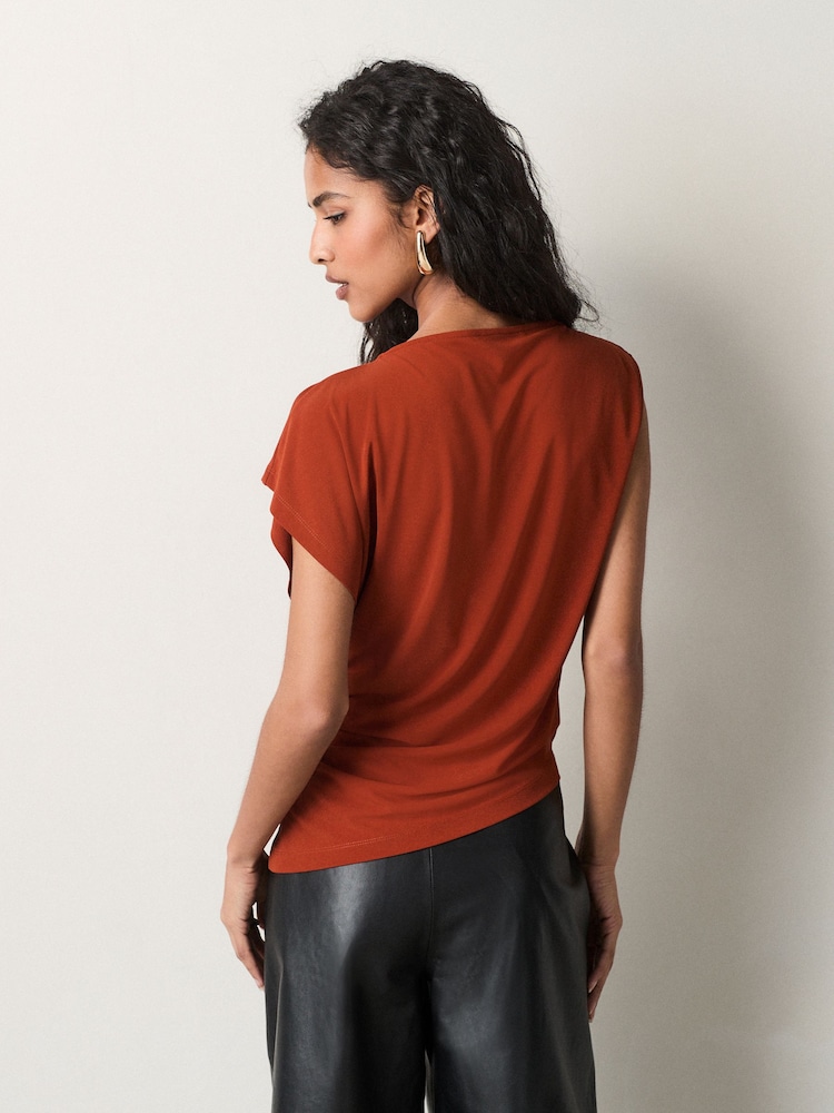 Rust Red Asymetric Drape Hardware Top - Image 3 of 4