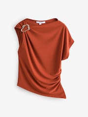 Rust Red Asymetric Drape Hardware Top - Image 5 of 6