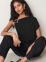 Black Asymetric Drape Hardware Top - Image 1 of 7