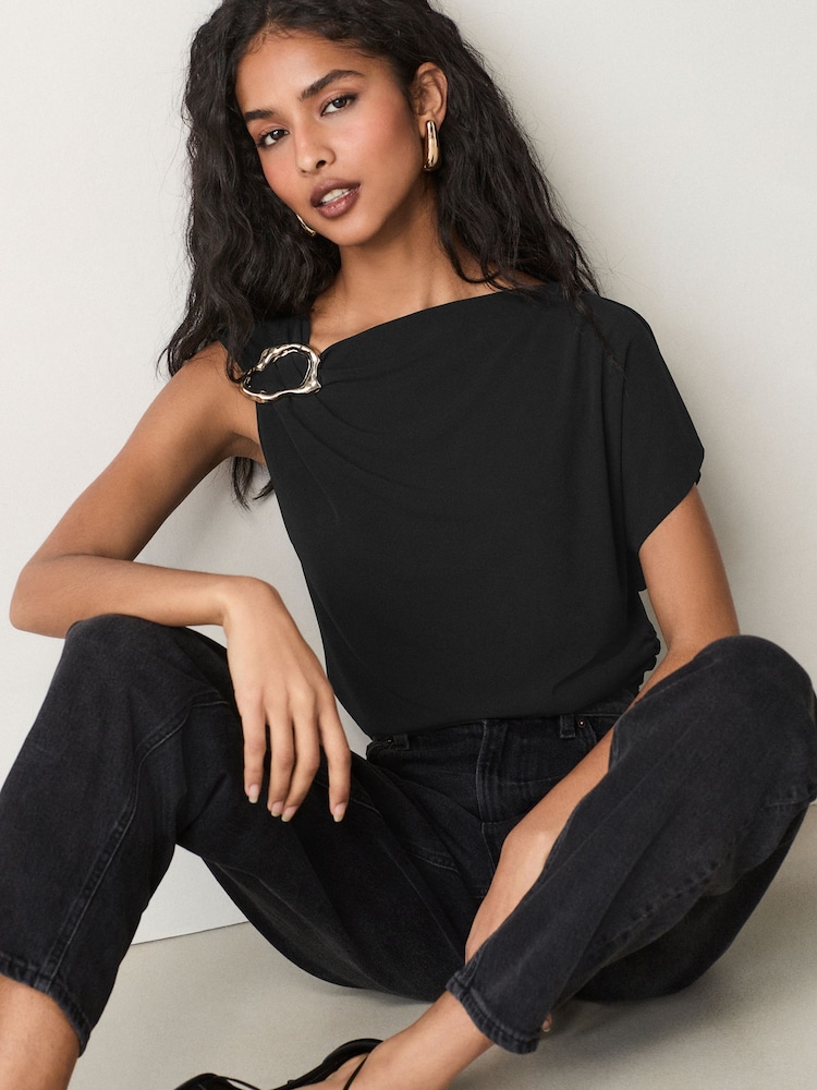 Black Asymetric Drape Hardware Top - Image 1 of 7