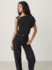 Black Asymetric Drape Hardware Top - Image 2 of 7