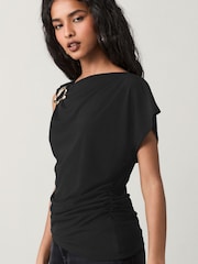 Black Asymetric Drape Hardware Top - Image 4 of 7
