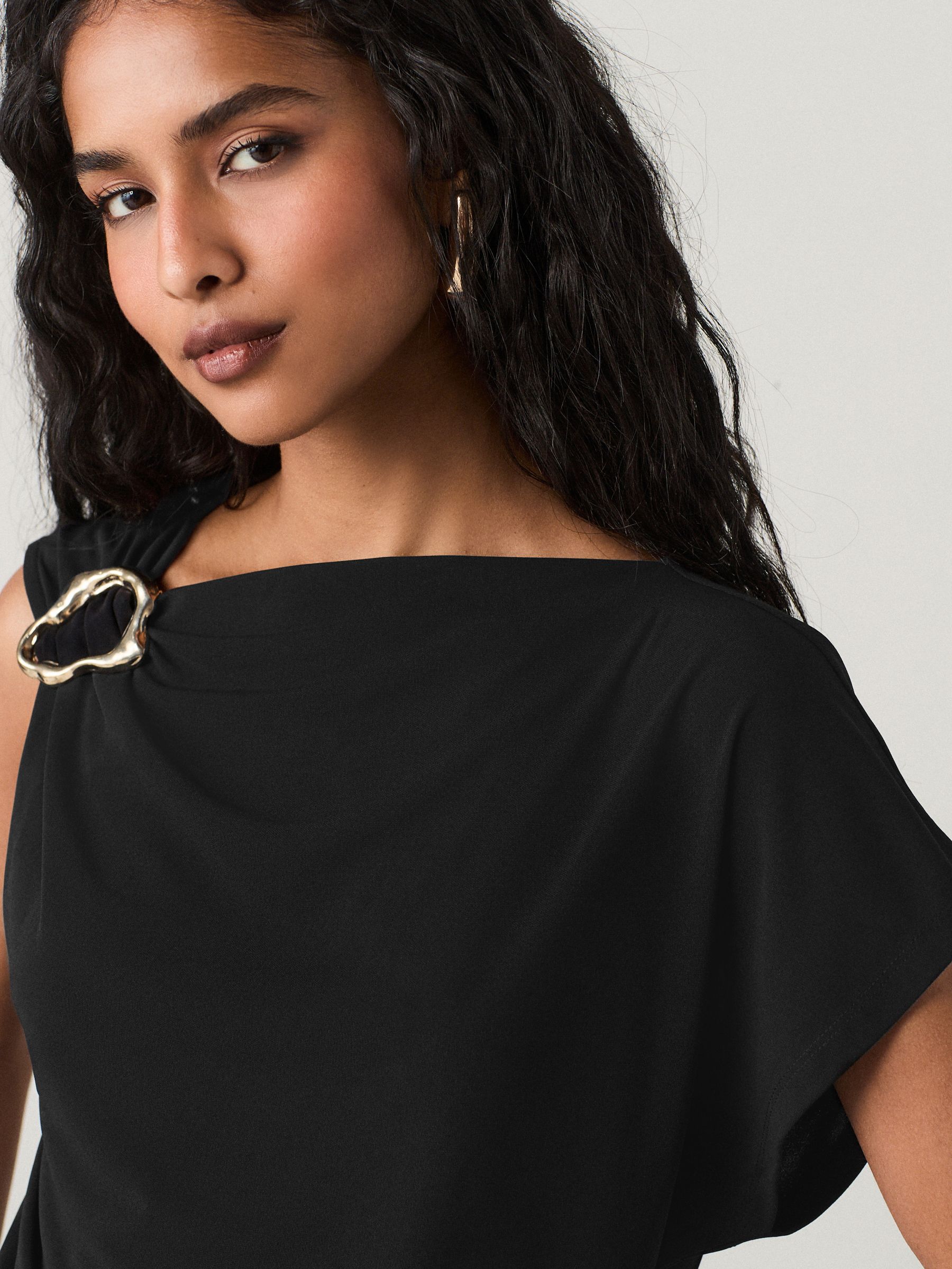Buy Black Asymetric Drape Hardware Top from Next USA