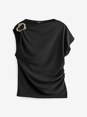 Black Asymetric Drape Hardware Top - Image 6 of 7