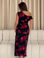 Girl In Mind Black Ariana Asymmetric Midi Dress - Image 2 of 5