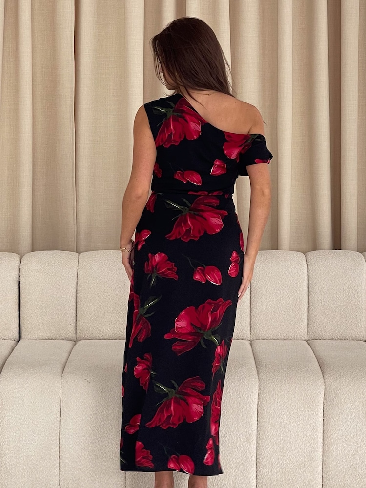 Girl In Mind Black Ariana Asymmetric Midi Dress - Image 2 of 5