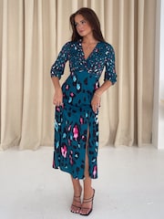 Girl In Mind Green Lydia Animal Print Midi Dress - Image 1 of 4