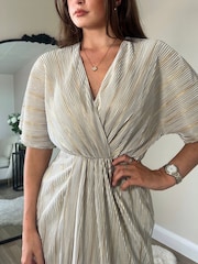 Girl In Mind Cream Gold Chelsea Wrap Detailing Midi Dress - Image 4 of 4