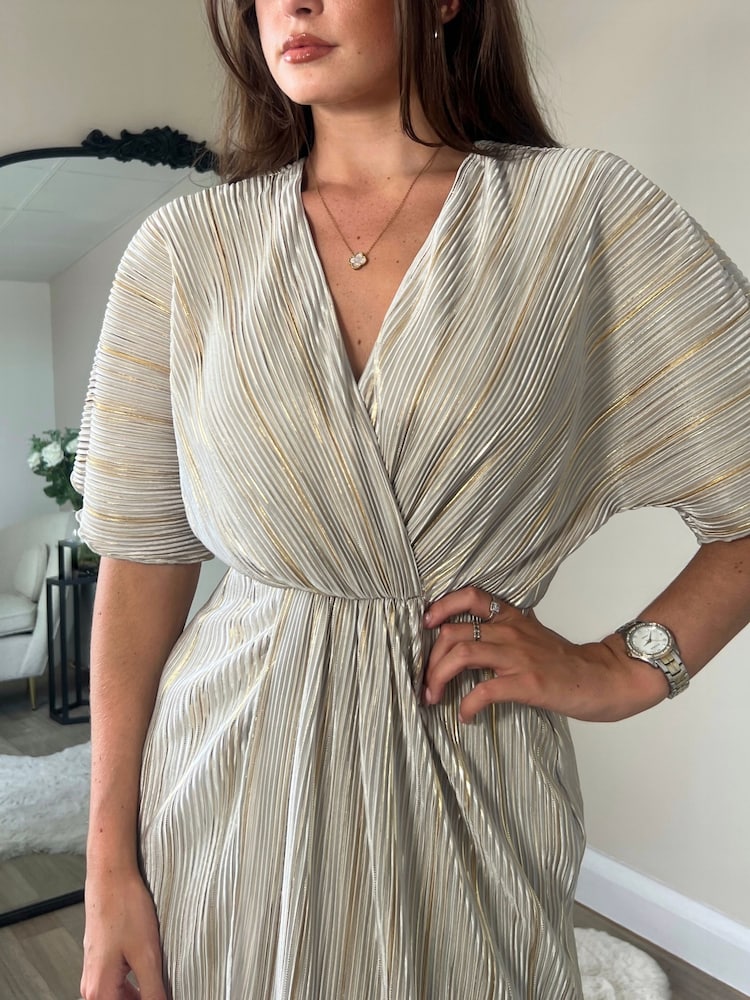 Girl In Mind Cream Gold Chelsea Wrap Detailing Midi Dress - Image 4 of 4 Girl In Mind Cream Gold Chelsea Wrap Detailing Midi Dress - Image 4 of 4