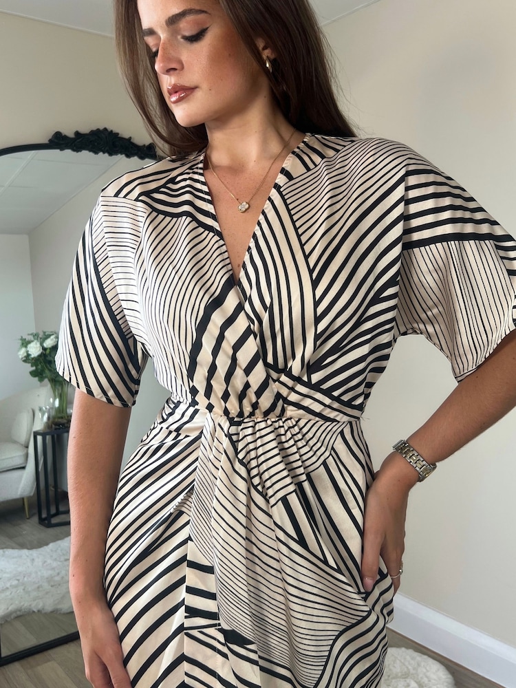 Girl In Mind Cream Chelsea Wrap Detailing Midi Dress - Image 4 of 4