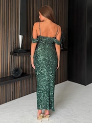 Girl In Mind Green Camila Cold Shoulder Wrap Midi Dress - Image 2 of 4