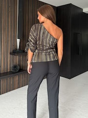 Girl In Mind Black Rosanna Ruched Sleeve Top With Gold Foil Detail - Image 5 of 5