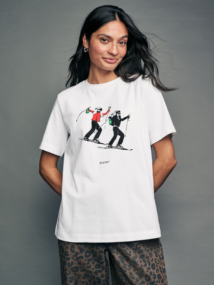 White Christmas Ski Winter Proud London License 100% Cotton Heayweight T-Shirt - Image 1 of 8