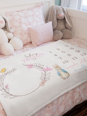 Star Editions Girls Personalised Peter Rabbit Date Chart White Blanket - Image 1 of 3