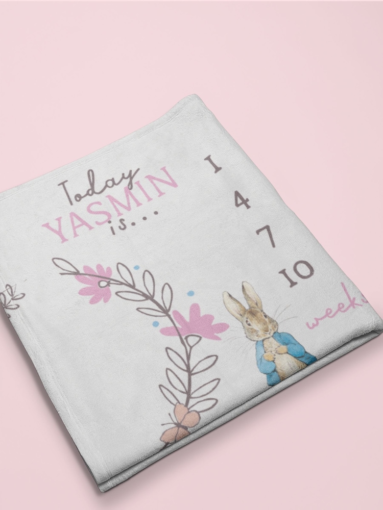 Star Editions Girls Personalised Peter Rabbit Date Chart White Blanket - Image 2 of 3