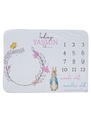 Star Editions Girls Personalised Peter Rabbit Date Chart White Blanket - Image 3 of 3