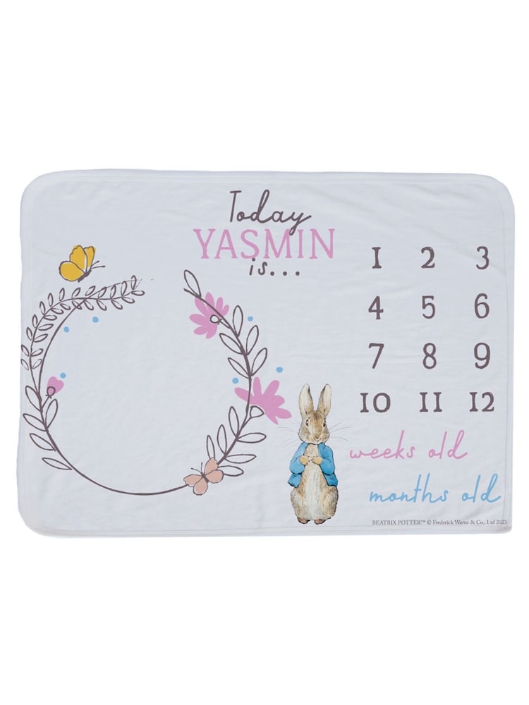 Star Editions Girls Personalised Peter Rabbit Date Chart White Blanket - Image 3 of 3