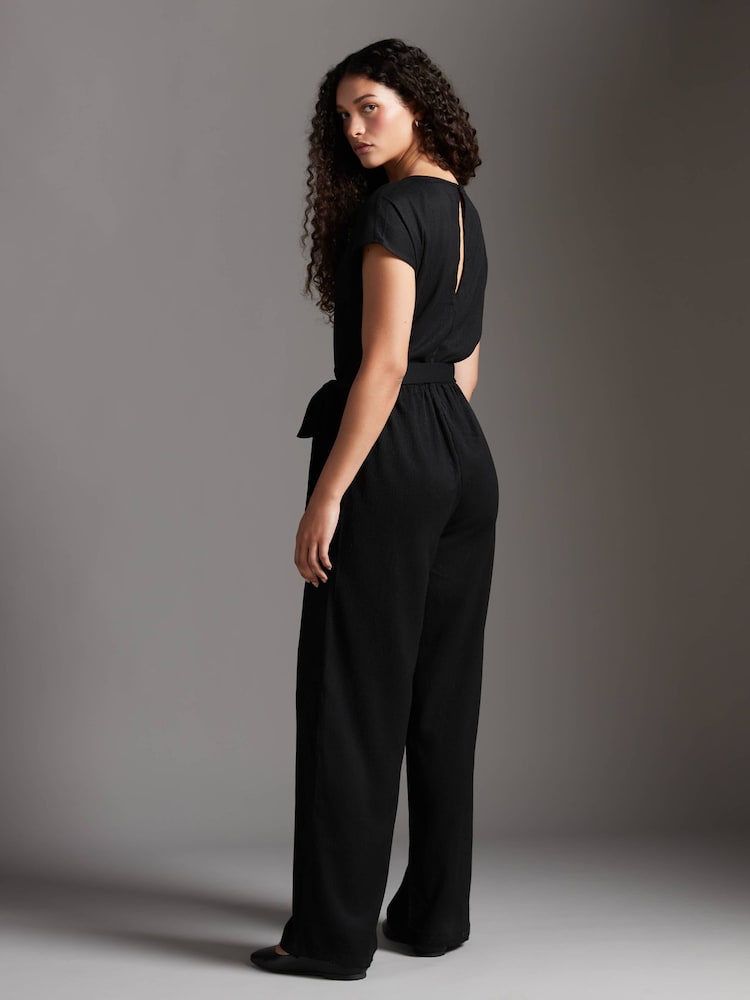 VERO MODA Black Short Sleeve Jersey Belted Jumpsuit - Image 2 of 10