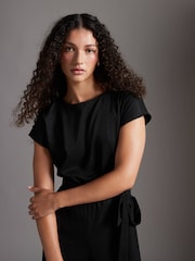 VERO MODA Black Short Sleeve Jersey Belted Jumpsuit - Image 3 of 10