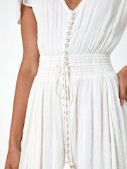 Dusk White Button Front Shimmer Stripe Maxi Dress - Image 5 of 5
