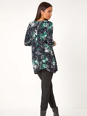 Roman Green Floral Hanky Hem Stretch Tunic Top - Image 2 of 5