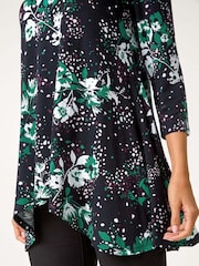 Roman Green Floral Hanky Hem Stretch Tunic Top - Image 5 of 5