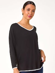 Roman Black Contrast Trim Tunic Top - Image 1 of 5