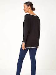 Roman Black Contrast Trim Tunic Top - Image 2 of 5