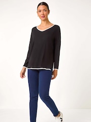 Roman Black Contrast Trim Tunic Top - Image 3 of 5