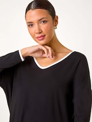 Roman Black Contrast Trim Tunic Top - Image 4 of 5