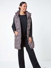 Roman Black Chevron Print Longline Hooded Gilet - Image 4 of 6