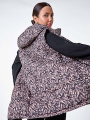 Roman Black Chevron Print Longline Hooded Gilet - Image 5 of 6