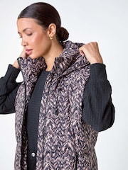 Roman Black Chevron Print Longline Hooded Gilet - Image 6 of 6